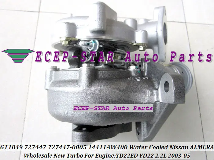 GT1849 727447 727447-0005 14411AW400 Water Cooled Turbo Turbocharger For NISSAN ALMERA Engine  YD22ED YD22 2.2L (2)