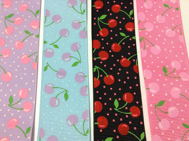 3.6 см милые и модные одно лицо печатных плоды черемухи Grosgrain ленты, Вишня Grosgrain ленты, xery140525h