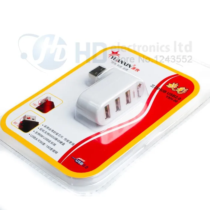 Оригинал yuanxin yxh-20 3 Порты и разъёмы высокое Скорость 480 м/с USB 2.0 хаб поворотный для ПК компьютера подключить черный и белый