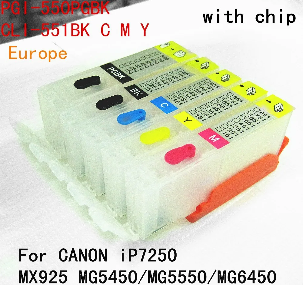 PGI-650 перезаправляемый картридж для canon PIXMA IP7260 MG5460 MG5560 MG6460 MX726 MX926 IX6860 принтер с чипом 5 цветов