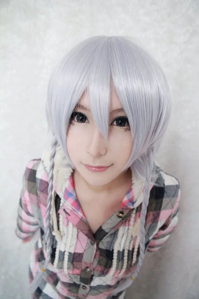 MCOSER горячая Распродажа 60 см Средний Touhou проект-Izayoi Sakuya Серый косплей костюм парик