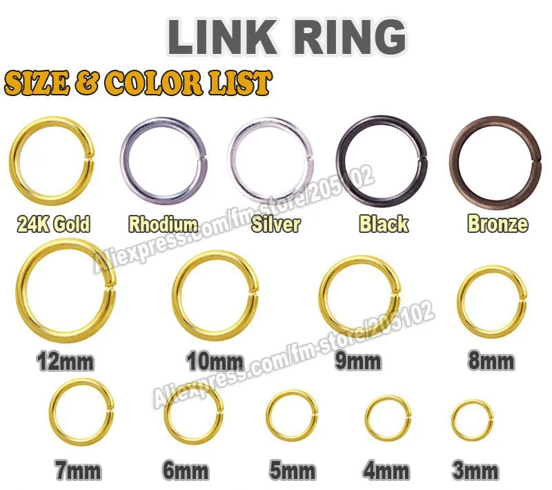 9 10 12mm open jump split ring link silver gold rhodium black bronze split ring size chart