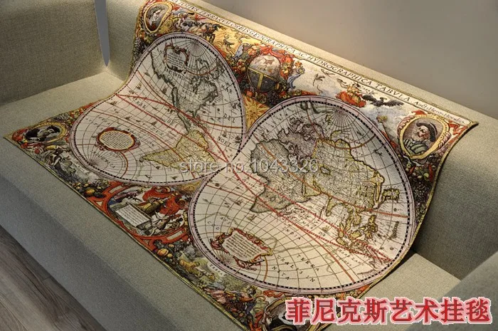 Карта мира моды 140*97 см декоративная jacauard ткань под старину украшения гобелен настенный pt-62