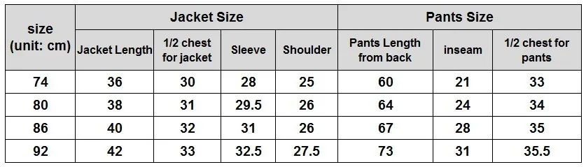 size chart for red jacket+rainbow pants