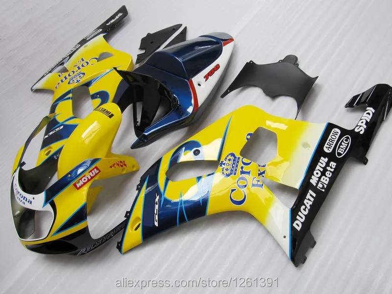 Впрыска синий желтый обтекатель для SUZUKI 2001 2003 GSXR600 750 01 02 03 GSXR600 GSXR750 K1 01 02 03 GSXR 600 750 Обтекатели Наборы