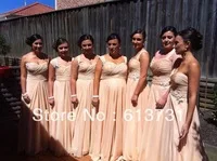 Free shipping 2013 New Arrival A Line Cap Sleeves Peach Chiffon Long Bridesmaid dresses Party Dresses BD3092
