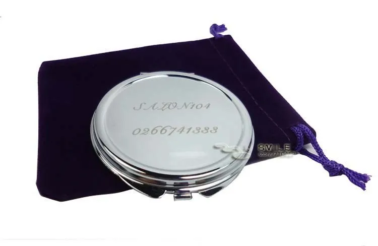 100X персонализированное компактное зеркало свадебный сувенир подарки невесте гравировка+ ; Цвет фиолетовый бархатный мешочек