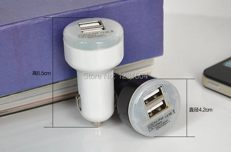 Dual USB Автомобильное Зарядное устройство Мини Пуля двойной USB 2-Порты и разъёмы автомобиля Зарядное устройство адаптер для iphone 7 6 plus 5s/4/ ipad 100 шт/много