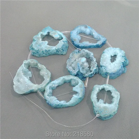 H-asb01 Полный Strand свободной форме синий создан Агаты Slice Druzy Geode Бусины