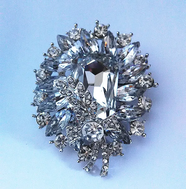 Винтаж Look ясно Украшенные стразами Diamamante большой Стекло Букеты Свадебные торт брошь