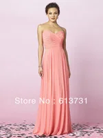 Wholesale - 2013 New Hot Sale Sexy Sweetheart Coral Chiffon Ruched Pleated Floor Length Long Bridesmaid Dresses