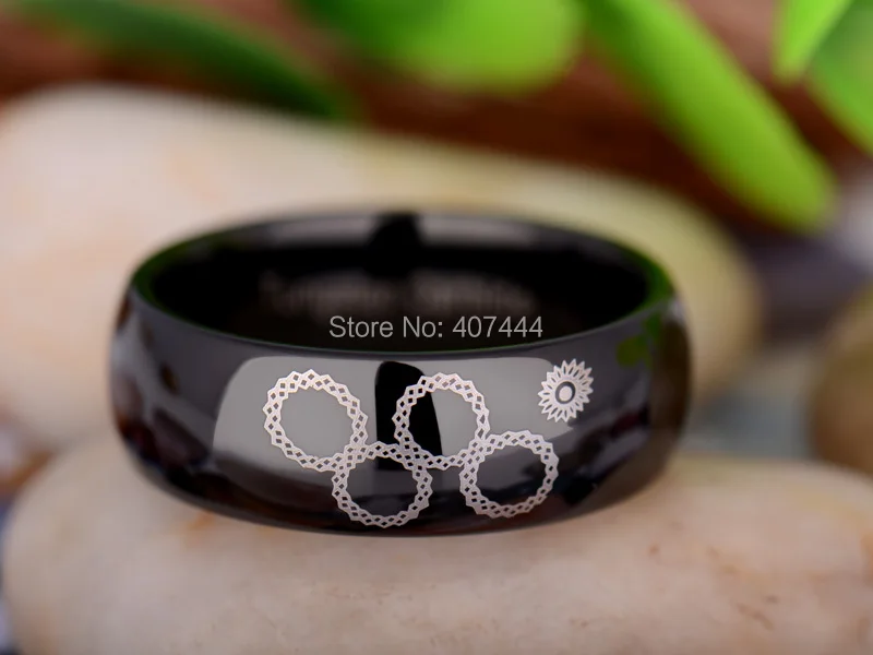 Бесплатная доставка YGK Jewelry Лидер продаж 8 мм черный купол Россия Сочи Олимпиада Для Мужчин's Вольфрам обручальное кольцо из карбида