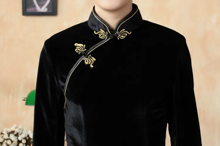 Шанхай история изысканный Китай Стиль Cheongsam платье, Женская мода осень Вышивка зимнее платье бархатное платье Qipao T0001