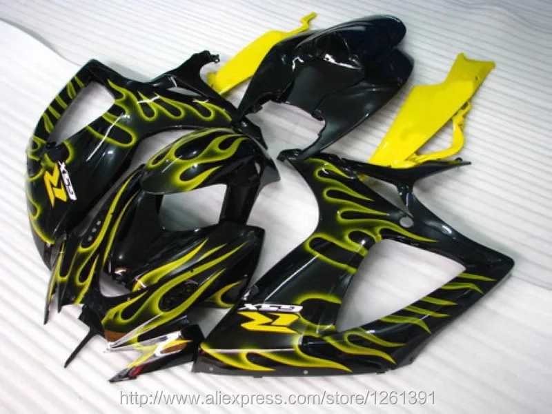 Впрыска ABS для SUZUKI K6 06 07 Желтый Пламя в черном цвете GSXR750 GSX-R750 GSXR 750 2006 2007 GSXR-750 обтекателя Кузов