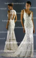 Latest vestidos de fiesta customized v neck lace applique beaded open back sexy evening dress 2014 wedding guest dresses BO2599