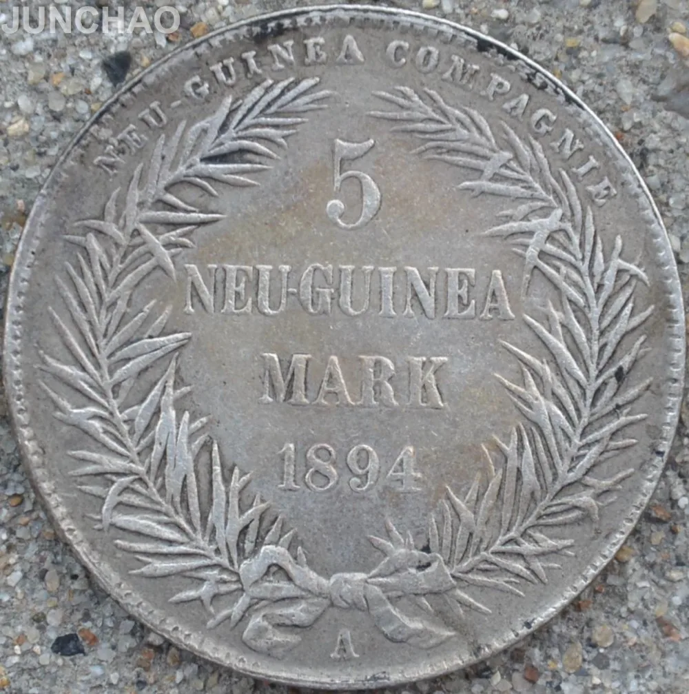 Немецкие монеты 5 NEU. GUINEA MARK 1894 копия серебряной монеты