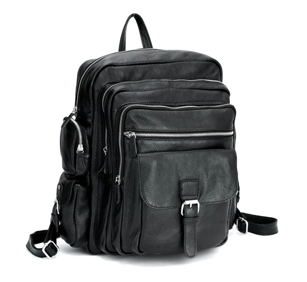 Front Display of Woosir Mens Multi Pocket Backpack Genuine Leather