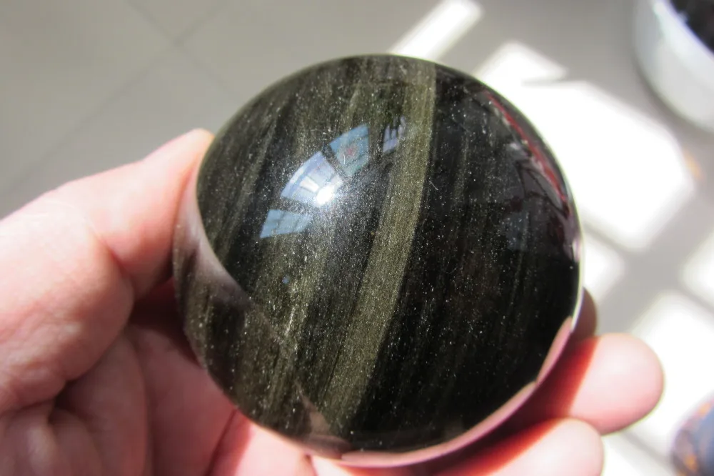 353.7 г Природные обсидиана POLISHED СФЕРА BALL Отличительной Исцеление