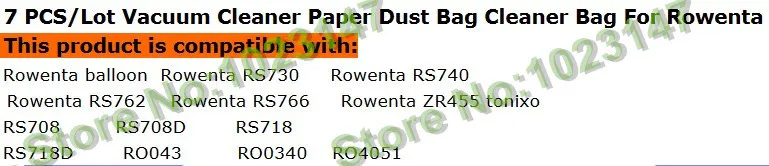 7 шт./лот пылесос бумажные мешки для пыли фильтр мешок для Rowenta ZR455 tonixo RS730 RS766 RS708 серии