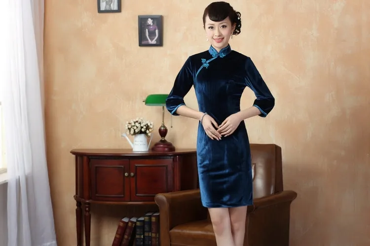 Шанхай история традиционное китайское Платье велюровое cheongsam платья Ципао китайское платье Чонг-сам китайское платье 5 цветов