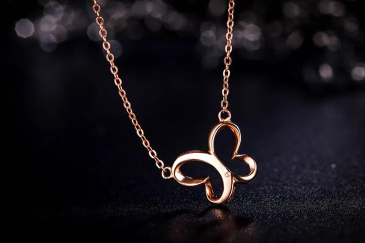 ZOCAI Бабочка 0,03 ct натуральный настоящий бриллиант 18 K розовое золото ожерелье 18 K Розовая Золотая цепочка, колье ювелирные украшения D04734