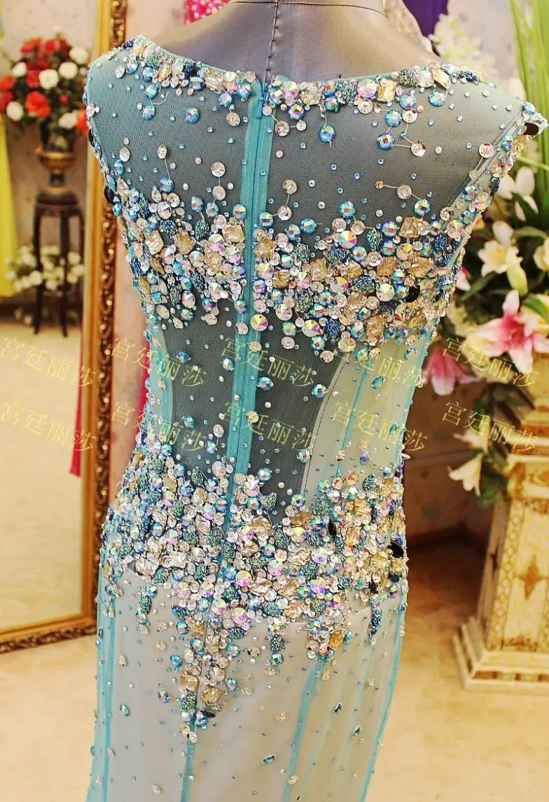 Роскошный кристалл rhinestone свадебные платья формальные невесты красный длинные сексуальные вечерние платья партии платья пром платья