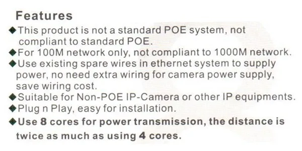 IP камера инжектор 8 ядер POE сплиттер для системы безопасности 1 пара