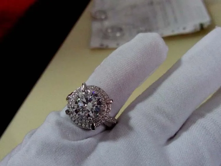 Подлинная Silver 3CT diamond Обручение кольцо Для женщин заявление Юбилей Love подарок для подруги натуральная чистого серебра кольцо