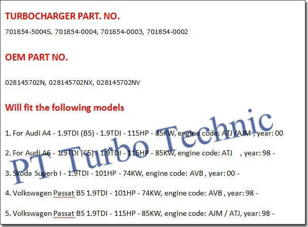 Турболдер/Турбокомпрессор/нагнетатель GT1749V 701854 701854-5004S 028145702N для AUDI A4/VW Caddy Polo/Seat Ibiza II 1,9 TDI