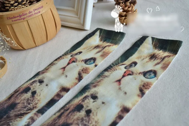 Гетры Лолита принцессы, носки с милым животным принтом в стиле Топшоп Харадзюку, длинные мягкие хлопковые носки с изображением маленькой кошки, много типов, KCW032