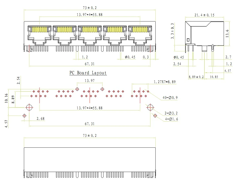 50 шт. 1x5 Порты 59 серии женский RJ45 сети Ethernet LAN печатной платы разъем разъема Jack