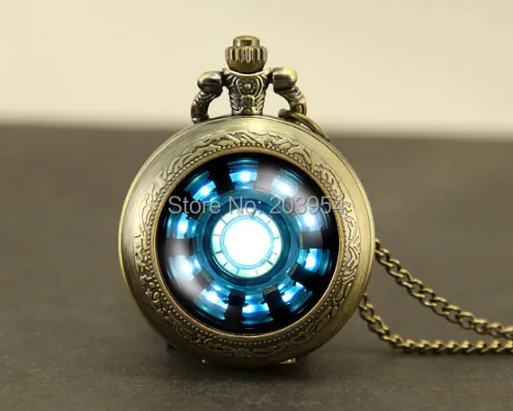 Модный Железный человек Tony Stark дуговой реактор 10 шт. карманные часы кулон ожерелье ювелирные изделия дуговой реактор винтажное ожерелье с подвеской-замочком