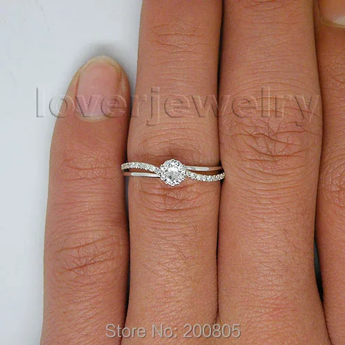 Винтажное свадебное кольцо, цельное 18kt Белое золото 0.37Ct бриллиантовое обручальное кольцо WU140