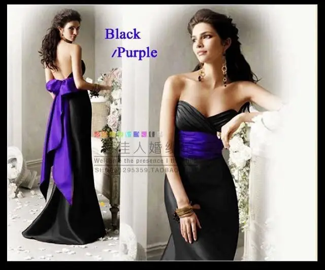 black satin Русалка новая мода красный бант пояса милая рукавов пром длинные дешевые Платья Невесты