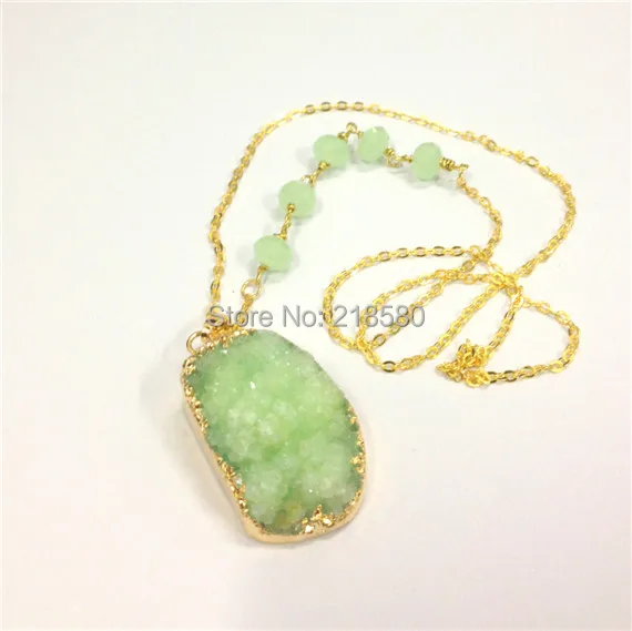 Sn-076 Druzy ювелирные изделия зеленый лайм кристалл Druzy кластера кулон Цепочки и ожерелья с Розария цепи