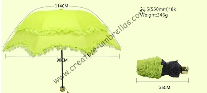 Принцесса зонты, 100% солнцезащитный крем, UPF> 50 +, ladies'parasol, 8 К ребра, черный серебряное покрытие, карман зонтик, УФ-защита, арочные завязки