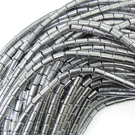 4x6mm silver plated hematite tube beads