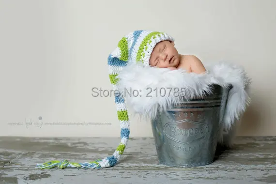 Детская вязаная шапка с длинным хвостом и эльфом, для новорожденных, для фотосессии, для заказа от 0 до 12 месяцев