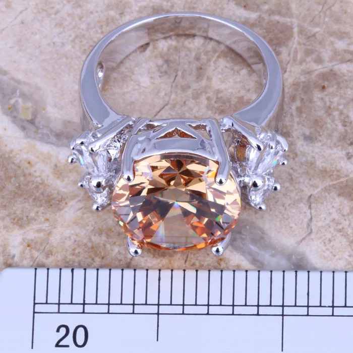 Невероятный Браун Morganite Белый CZ стерлингового серебра 925 Для женщин Jewelry Кольцо Размеры 6/7/8/9 r0587