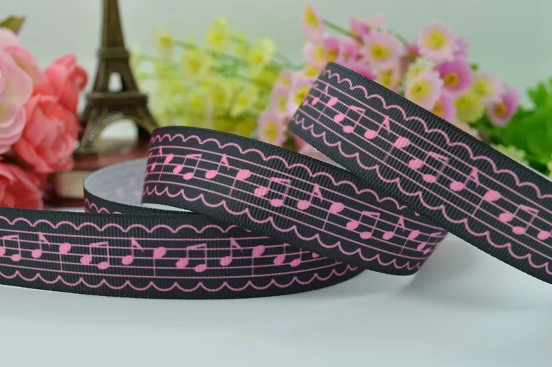 DUWES 7/" 22 мм розовый Note черный напечатанный grosgrain лента, лента для волос «сделай сам» материалы для одежды ручной работы 50 ярдов OEM