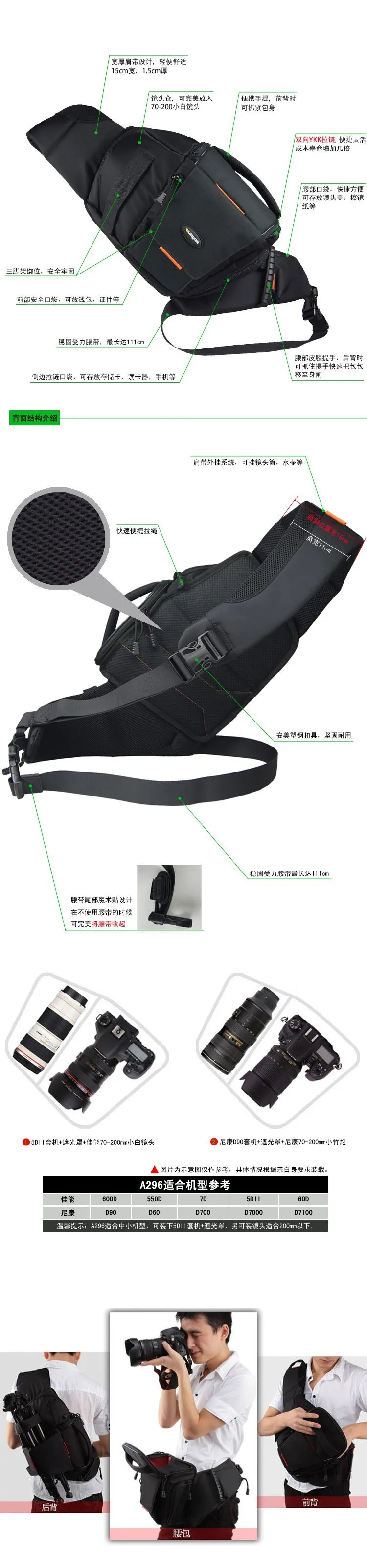 Профессиональный DSLR камера сумка через плечо фото рюкзак цифровой slr поясная сумка рюкзак для canon Nikon+ дождевик