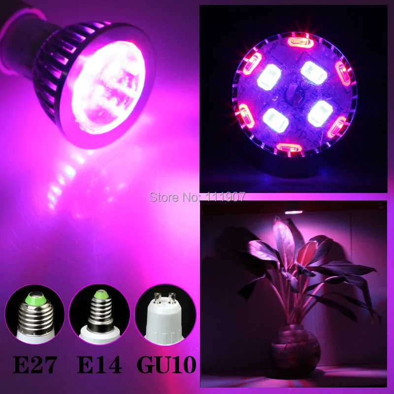 E27 E14 GU10 7 Вт 6 красный: 4 синий SMD светодиодный светильник для выращивания растений и гидропоники 85-265 в