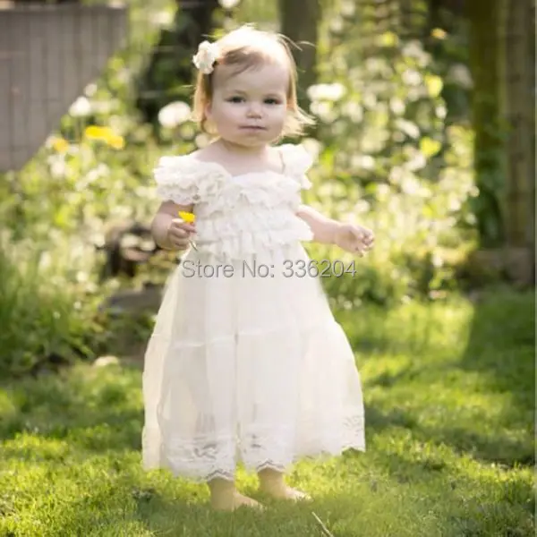 Free Shipping Lace Flower Girl Dress Ivory Rustic Dress Baby Baptism