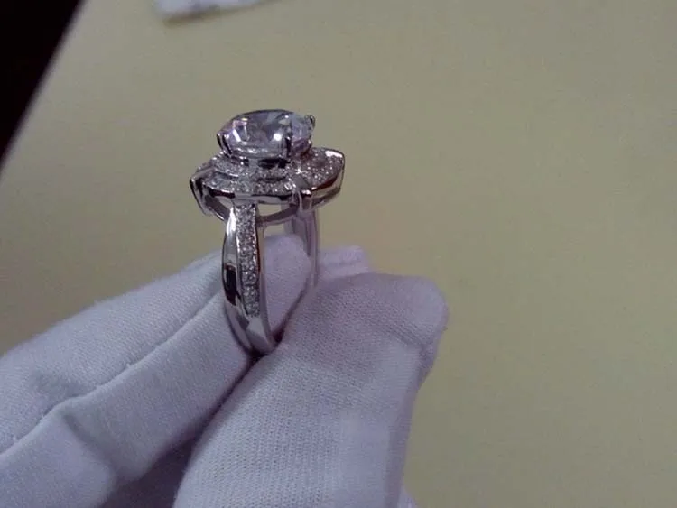 Подлинная Silver 3CT diamond Обручение кольцо Для женщин заявление Юбилей Love подарок для подруги натуральная чистого серебра кольцо