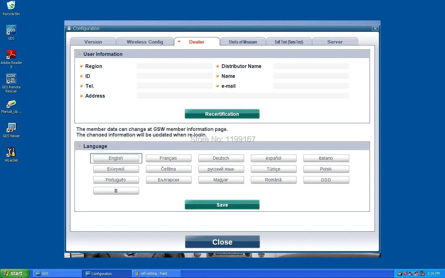 dealer language setting