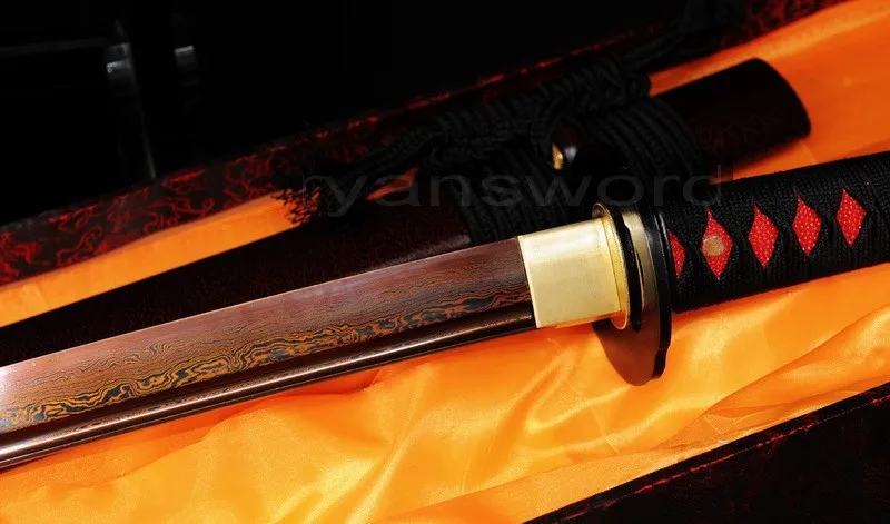 Ручная ковка дамасский красный сложенный стальной японский самурайский меч катана