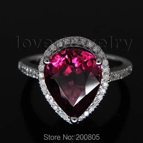 Кольца для женщин с натуральным бриллиантом розовое кольцо камень Турмалин Solid 14 к белое золото/585 кольцо из белого золота Груша 7x9 мм SR10