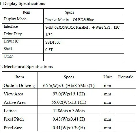 NoEnName_Null 2,3 дюймов 20PIN 8Bit SPI желтый OLED ЖК-дисплей модуль SSD1305 Водительская подушка безопасности 128*32 I2C Интерфейс