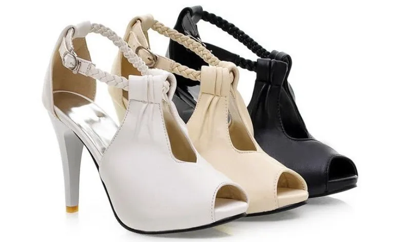 Женские туфли-лодочки новые летние туфли на высоком каблуке водонепроницаемые Босоножки с открытым носком женская обувь из органической кожи на высоком каблуке, пряжка-держатель, большие размеры