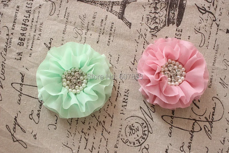 Шифоновый Цветок горный хрусталь волос цветок с плоской задней поверхностью детей цветок аксессуары